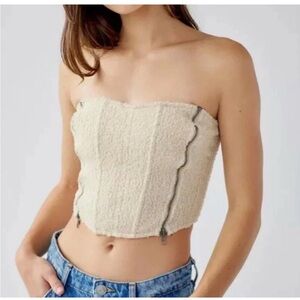 Cream Sherpa Corset Top with Zipper Detail
